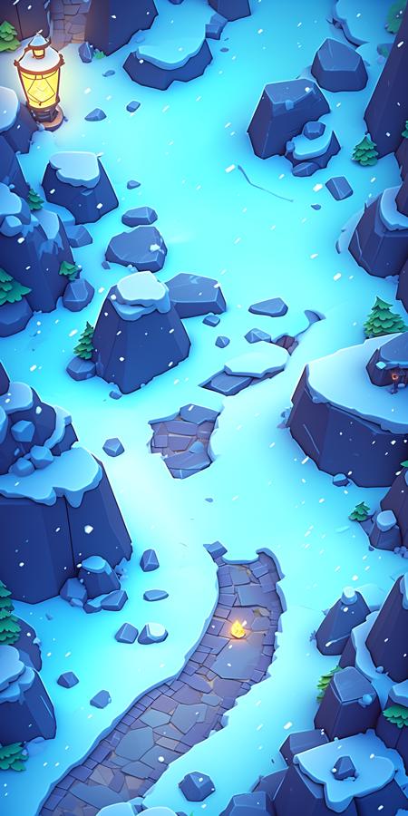 13861-762222472-Concept art, top-down terrain, game scenes, no_humans, water, outdoor, glow, snow, rock, from_above, landscape, lantern, stairs,.png